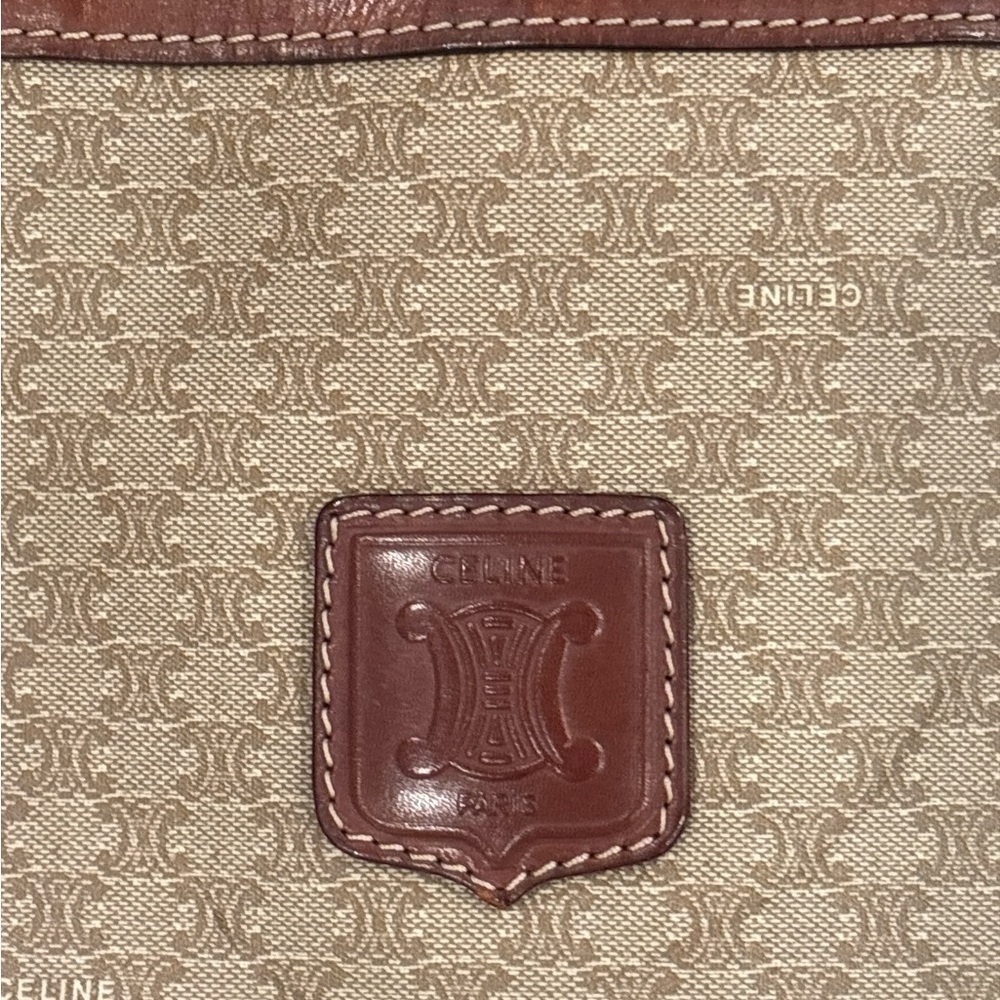 CELINE Macadam Canvas Tote Bag Beige PVC Authentic Vintage Logo Shoulder Bag - Picture 3 of 4